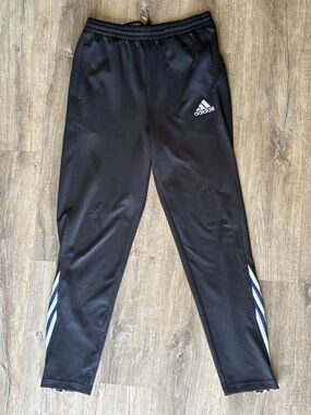 Adidas Men’s Navy Track Pants with White Blue Stripes Drawstring Waist Size S